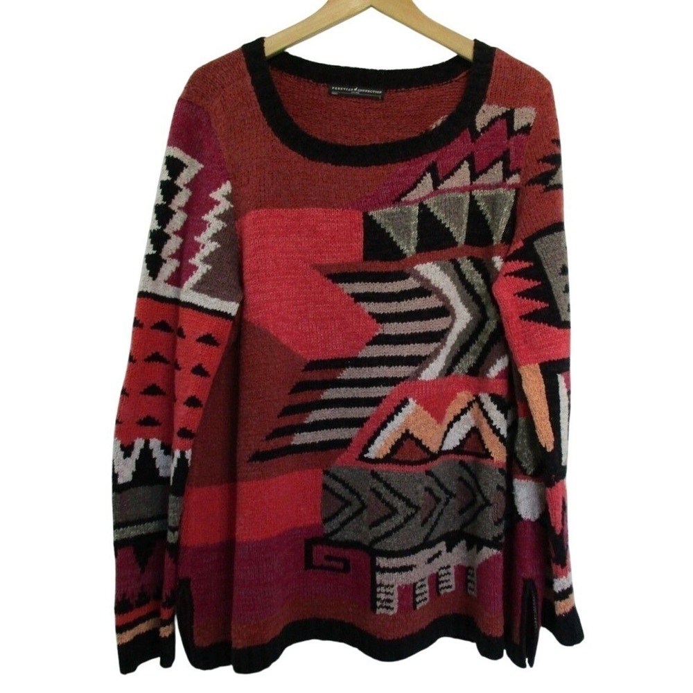 Peruvian Connection Women's Pima Cotton Abstract Print Crewneck Sweater‎ Size L